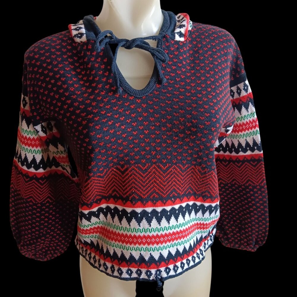 Women's Small Vintage Hooded Sweater by Monarch Knits 1970's Boho Cottage USA